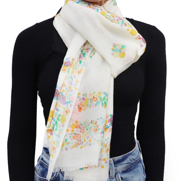 Floral Silk Wool Scarf - Picture 1 of 4
